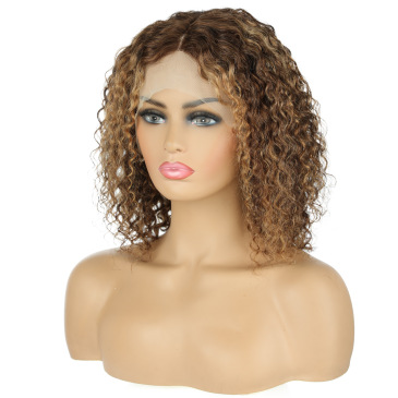 4*4 lace curly bobo human hair wigs #9358