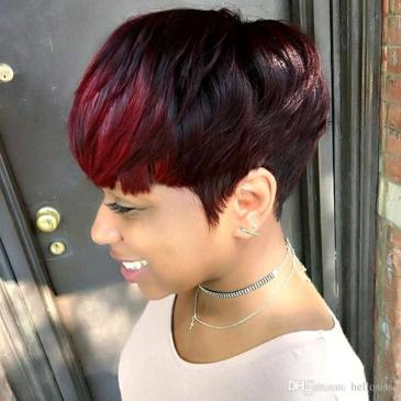 red and black short hair wig  #9152