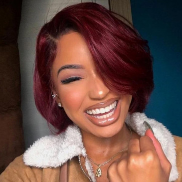 wine red short bob wig #9154